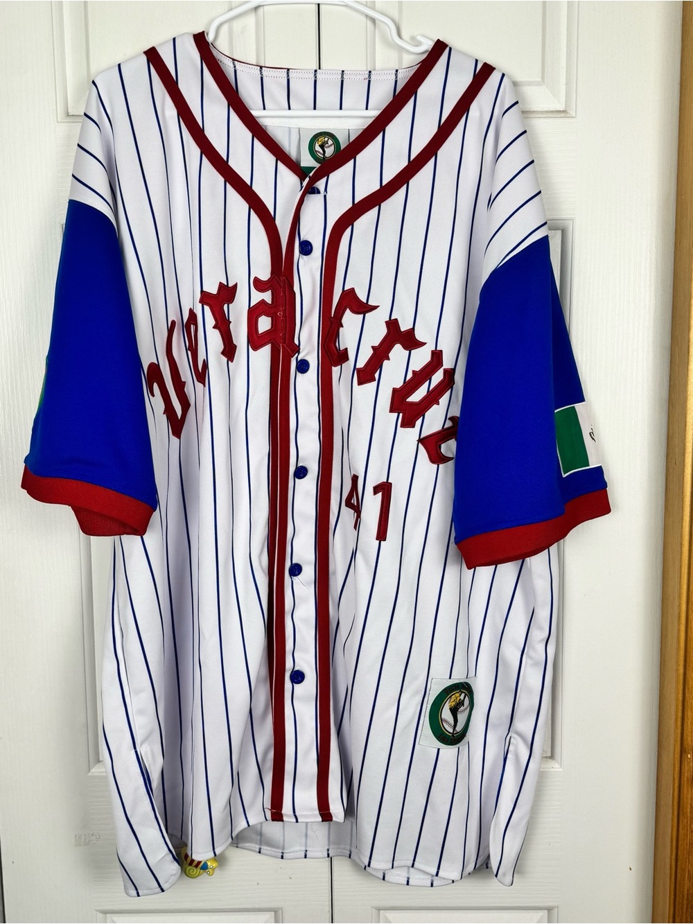 Mexico Baseball Jersey with Red Trim and Blue Sleeves